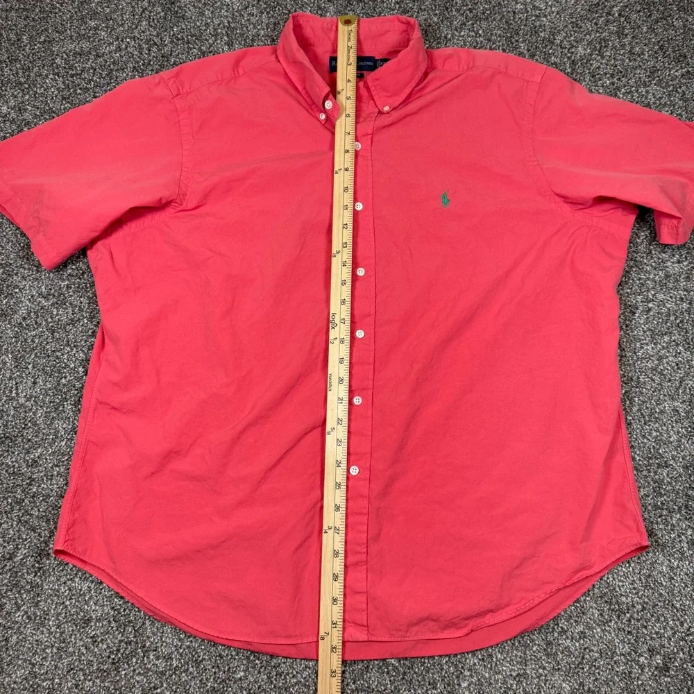 Ralph Lauren Mens XXL Classic Fit Short Sleeve Button Down Shirt Coral Pink - Picture 6 of 8
